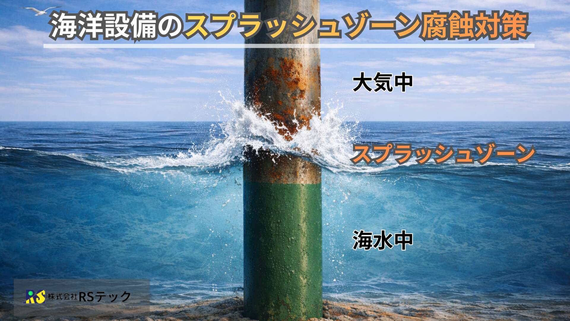 海洋設備のスプラッシュゾーン腐食対策｜通常の防蝕塗装では防げない劣化をRSJ#100で改善
